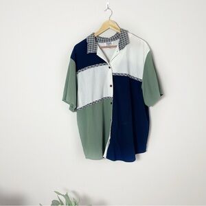 Vintage Men's Colorblock Eclectic Grandpa Button Down Short Sleeve Shirt